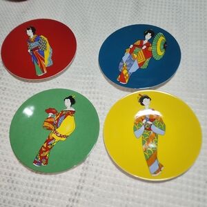 PIER ONE EUC SET OF 4 CERAMIC GEISHA STONEWARE PLATE SET NEVER USED